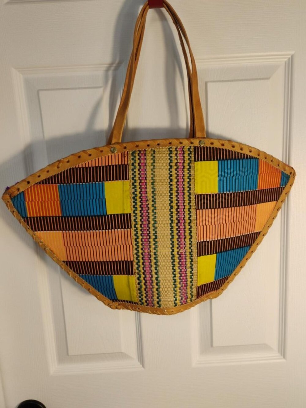 Artisan African Print Woven Mixed Media Large Market Tote Bag